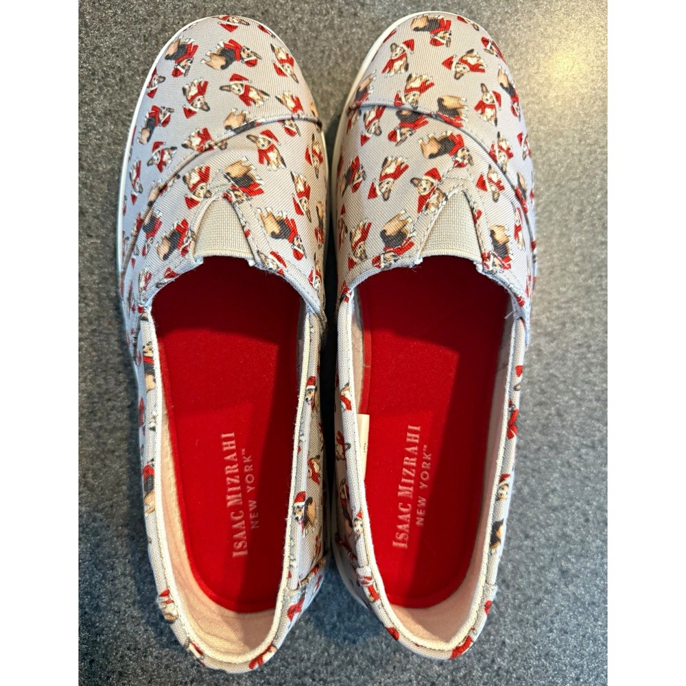 Isaac Mizrahi Reesa Dog Print Slip On Sneakers Womens 7 Gray Canvas Shoes